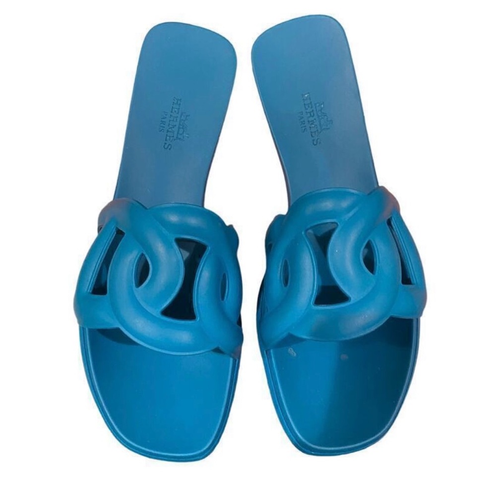 Hermes Aloha Slip-On Open Toe Sandals Rubber Blue  36